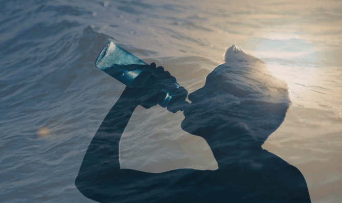 Mężczyzna pijący wodę – symbol połączenia ciała i energii duchowej, pamięć wody, energia życia